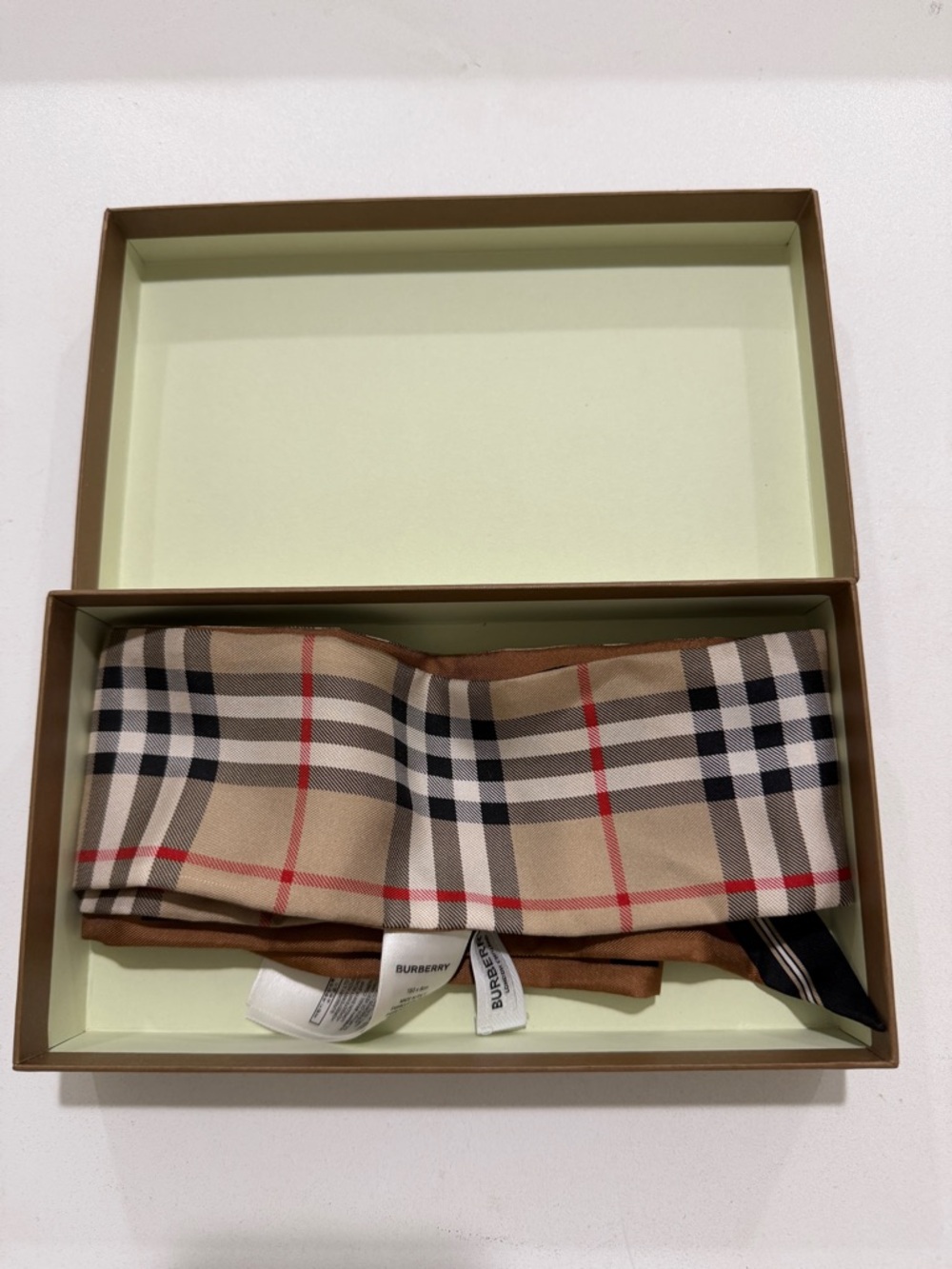 Burberry Reversible Plaid Beige Nova Check Silk Scarf with Red and Black Accents